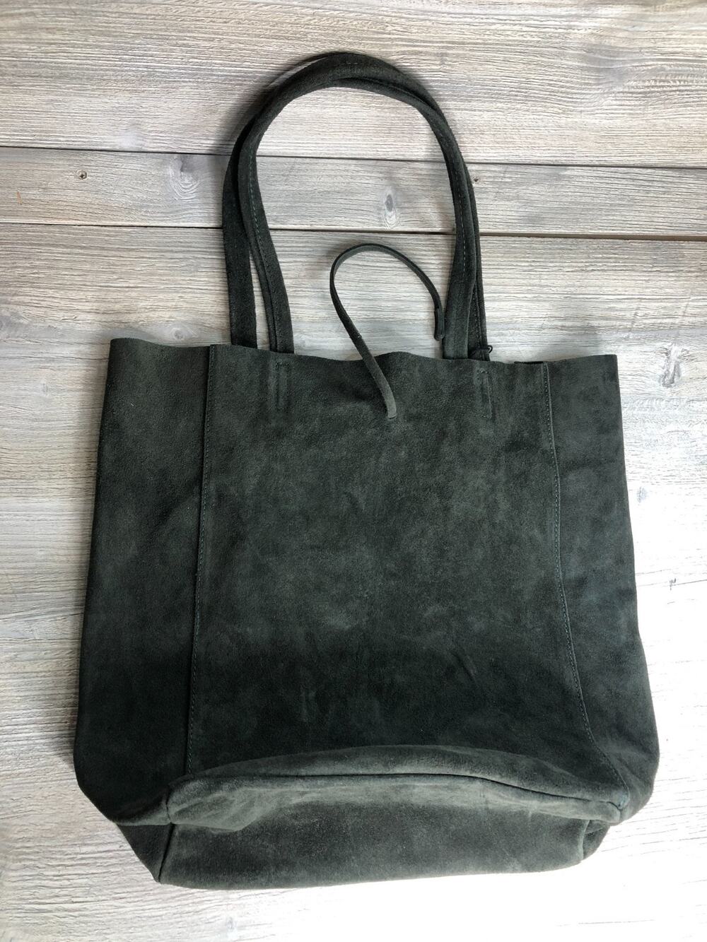 Marlon Unlined Leather Suede Shopper Big Tote Leather Green Made In Italy